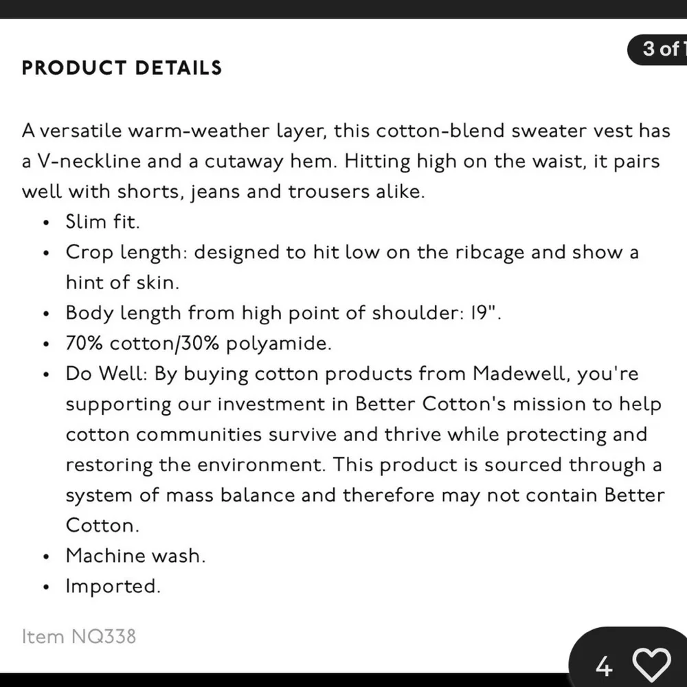 Madewell Cutaway Sweater Vest size L